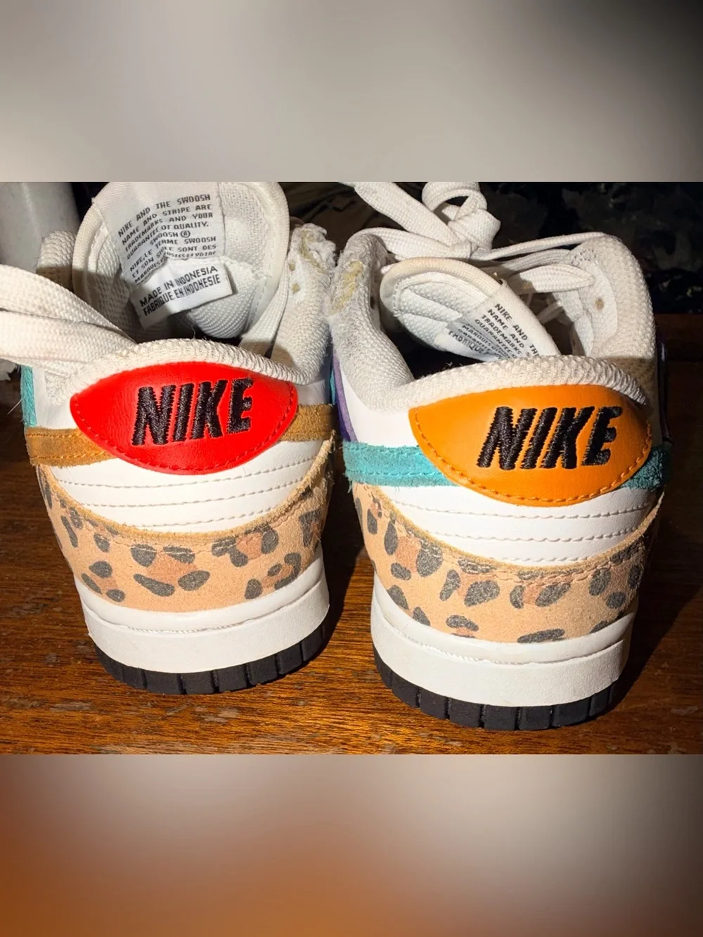 Sz 5.5 Nike Dunk Low GS White Multicolor Animal Print Leather DN3866-100 W